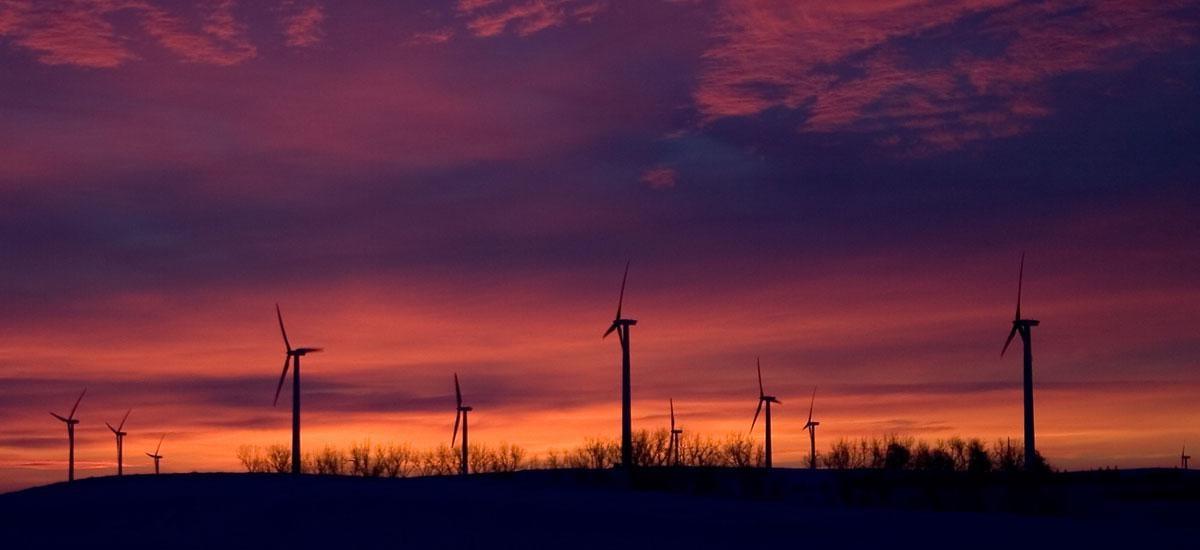 Wind turbines and a sunset